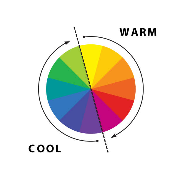 ilustraciones, imágenes clip art, dibujos animados e iconos de stock de colores cálidos y fríos. teoría del color. entendiendo los colores. rueda de colores. - color wheel colors color image color swatch