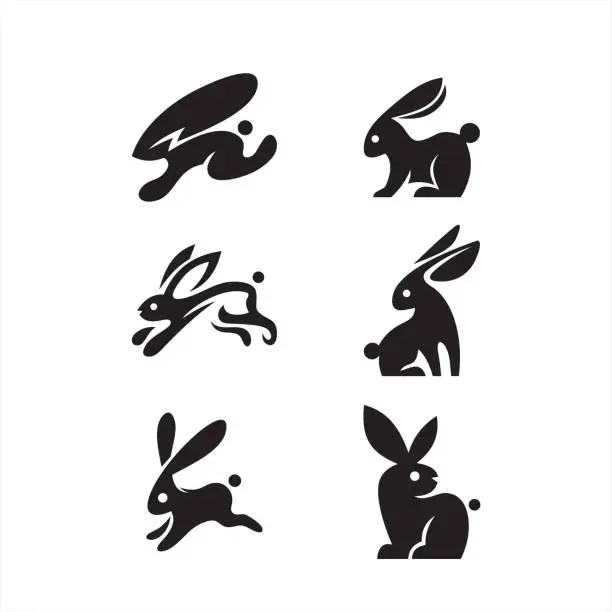 Vector illustration of Rabbit icons set of 6