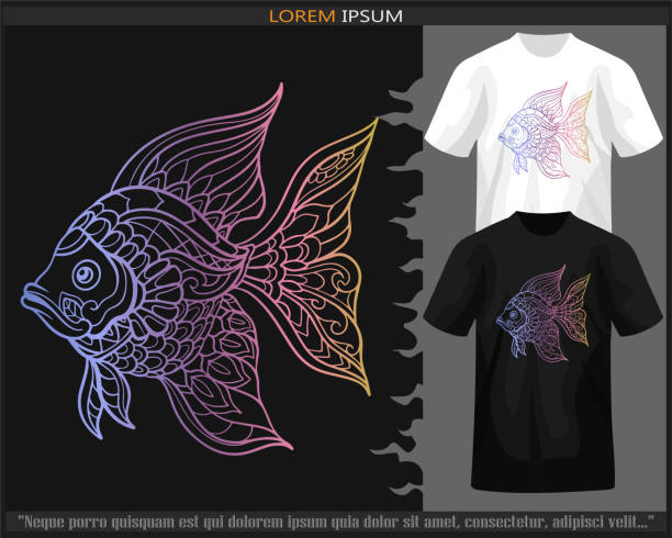 istock gradient Colorful fish mandala arts illustration isolated on black and white t shirt. 1482848973