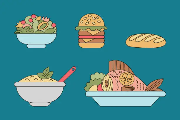 Vector illustration of Set of different dishes.