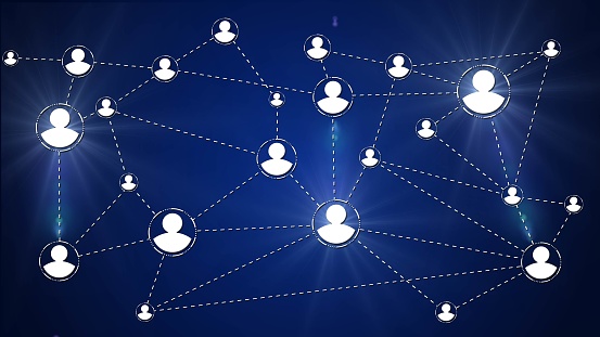 Concept of social network and business team connection and communication of connected people - 3D Illustration