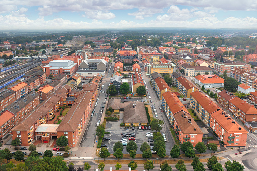 Aerial view of Hässleholm city in the Skåne province of Sweden.
