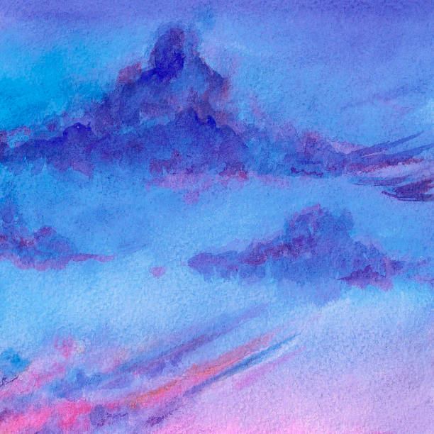 istock Hand drawn watercolor sunset sky illustration. Sundown background. Scrapbook, post card, banner, lable. 1482853319