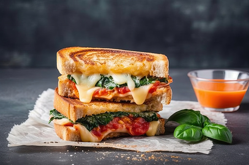 Grilled Cheese Sandwich with spinach and tomato