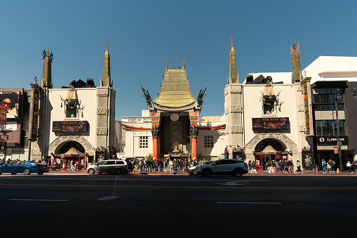Los Angeles, California - April 11, 2023: Grauman's Chinese Theater on Hollywood Boulevard. The theater has hosted numerous premieres and events