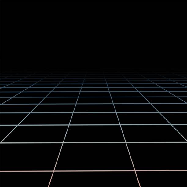 istock Vector abstract futuristic dark background with vision perspective. Retro design - fashion 80-90s. Color grid infinity surface 1482859071