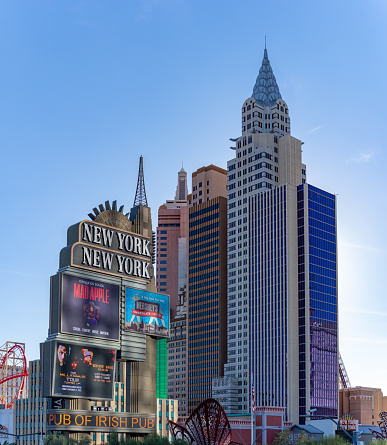 Las Vegas, United States - November 23, 2022: A picture of the New York-New York Hotel and Casino and its billboard.