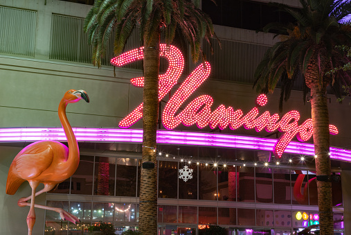 Las Vegas, United States - November 23, 2022: A picture of the Flamingo Las Vegas Hotel and Casino sign.