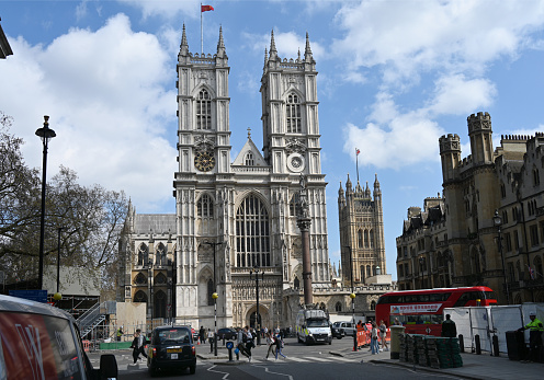 London, UK - October 8, 2018: View of Westminster Abbey and Dean's Yard Gatehouse, Westminster