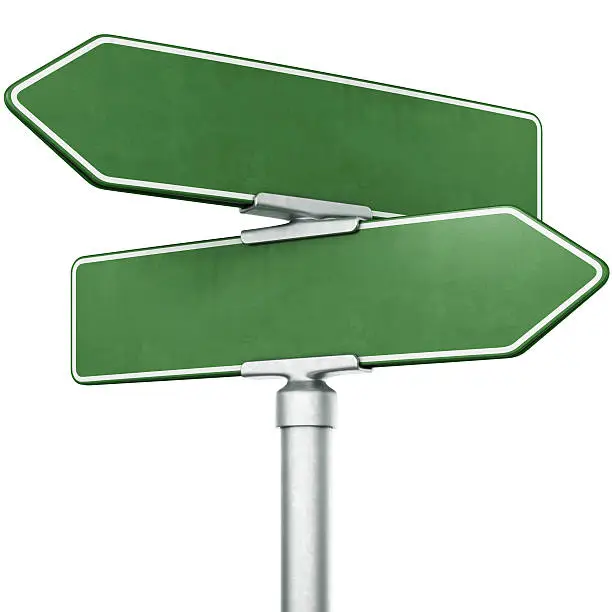 3d rendering of blank signs pointing in opposite directions