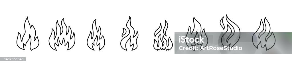 Fire Inlineshape Set Of Fire Flame Line Shapes Thin Line Design Vector Illustration ...