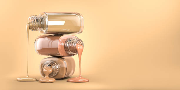 istock Bottles of makeup foundation of different colors. 1482866825