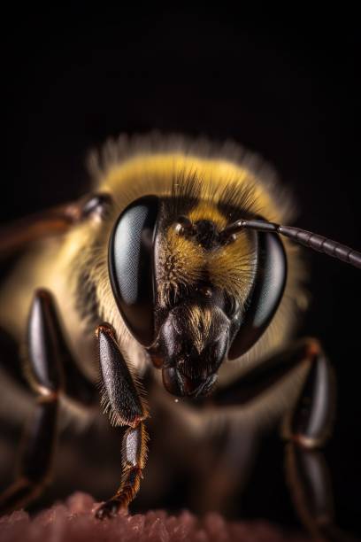 istock a bee with its head looking off to the side, showing its eyes 1482868756