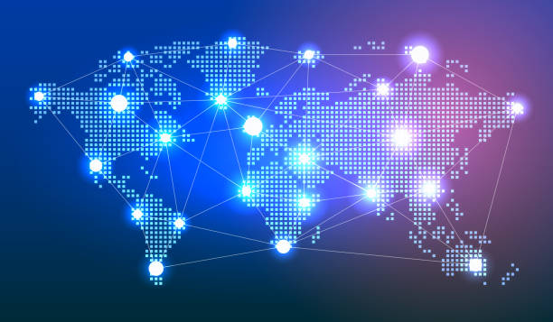 illustrazioni stock, clip art, cartoni animati e icone di tendenza di mappa della rete globale: connettere il mondo - paese area geografica