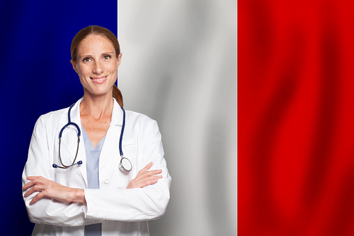 French general practitioner doctor gp on the flag of France