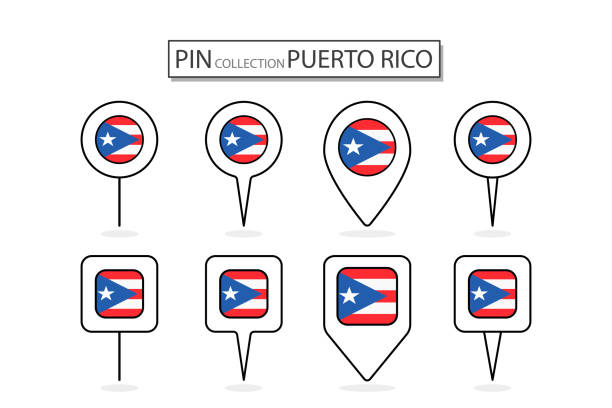 set von flachen pin puerto rico flagge icon in verschiedenen formen flache pin icon illustration design. - puerto rico map vector road stock-grafiken, -clipart, -cartoons und -symbole