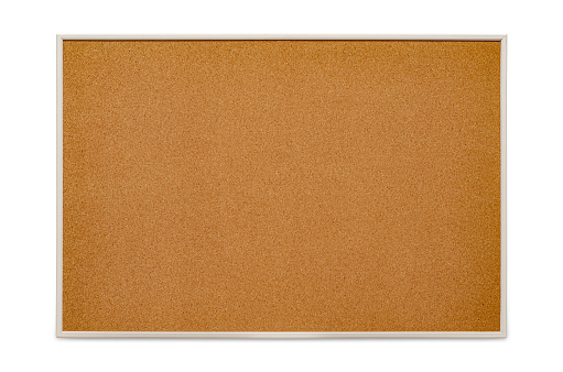 Cork board as a background texture material. Copy space. Isolated on white.