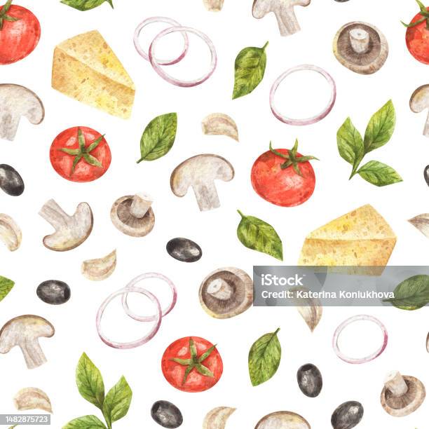 Pizza Ingredients Pattern Pattern With Pizza Ingredients Stock Illustration - Download Image Now ...