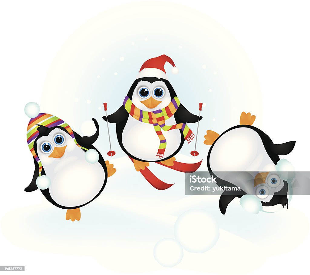 Ładny penguins świętowanie narodzenia - Grafika wektorowa royalty-free (Biały)