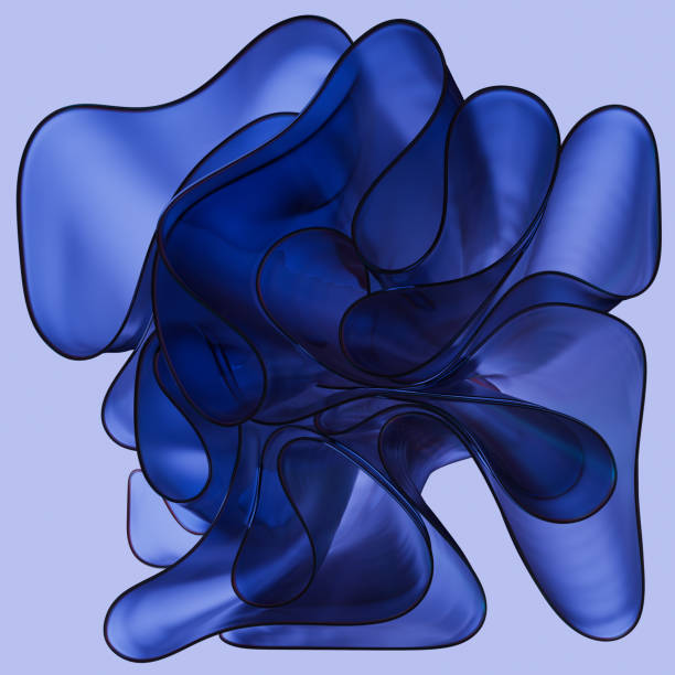 istock Layered transparent blue fabric shape design element. 3d rendering abstract fashion banner template 1482877958
