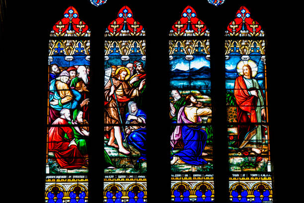 Stained glass windows of the Cathedral of Saint Mary, Bayonne, France.