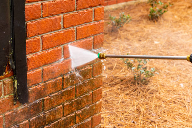 istock Dirty brick wall being cleaned with a pressure washer. 1482880589