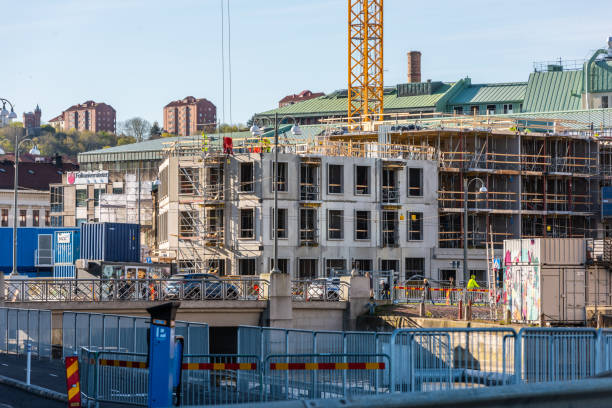 Gothenburg, Sweden - May 03 2022: Apartment house under construction in the city centre.