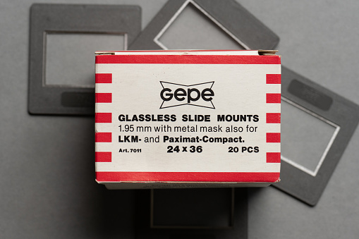 Gothenburg, Sweden - november 12 2022: Pack of 20 glassless Gepe slide mounts.