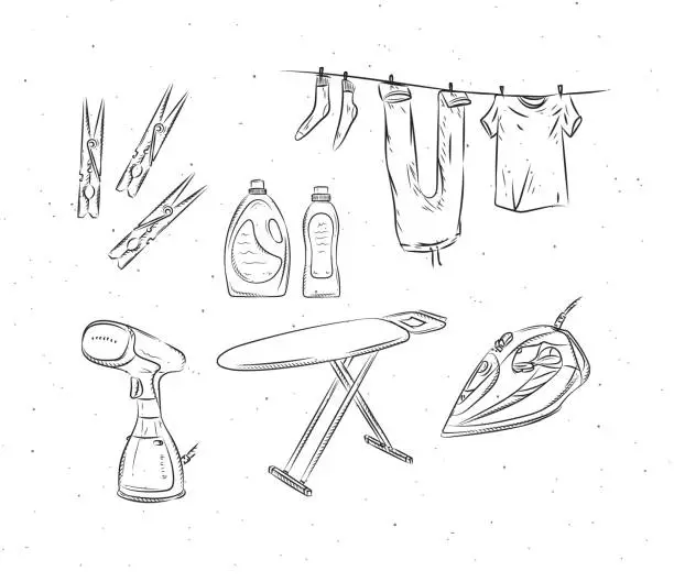 Vector illustration of Ironing and laundry accessories graphic style