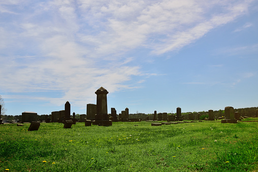 A rural cemetery in Stockton, Maryland on the Delamarva peninsula in early morning