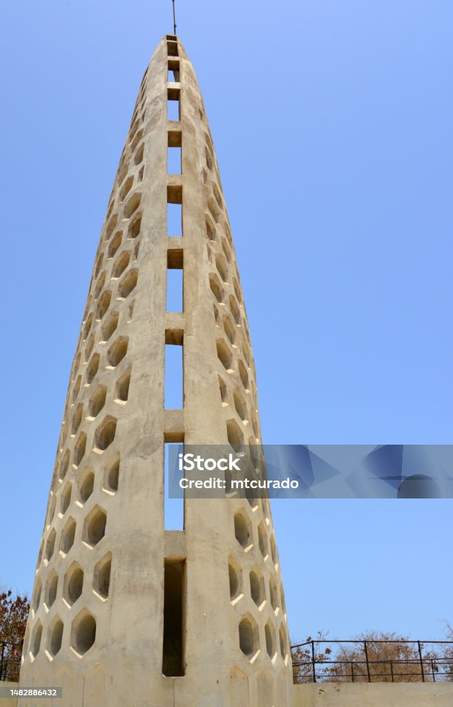 Gorée-Almadies perforated obelisk, Island of Gorée, Dakar, Senegal Gorée Island, Dakar, Senegal: modern architecture structure erected on Castel Hill by Milanese architect Ottavio Di Blasi, it has been deemed inadequate by UNESCO, who is pressing for its speedy demolition, a larger version may be built in daker, to be known as the Gorée-Almadies Memorial. Africa Stock Photo