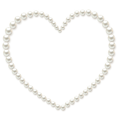 Pearls. Beads. Jewelry. Beautiful vector background. Pearl heart. Garland. Festive decoration.