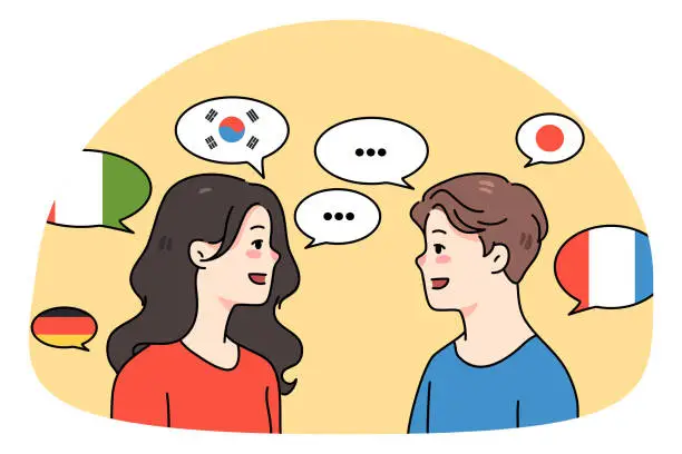 Vector illustration of Diverse people talk communicate in different languages