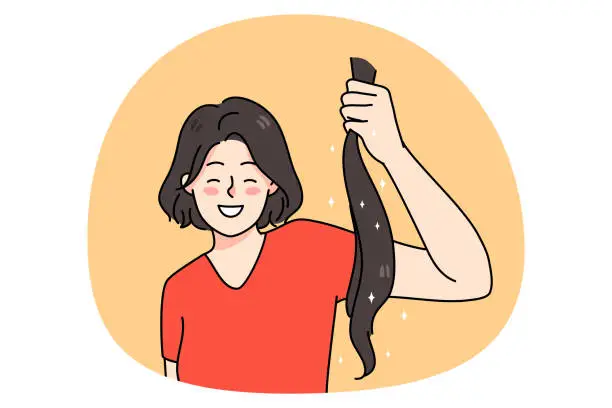 Vector illustration of Smiling woman do hair donation