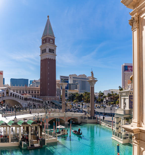 Las Vegas, United States - November 24, 2022: A picture of the Venetian Las Vegas, with the Campanile Tower on the left.