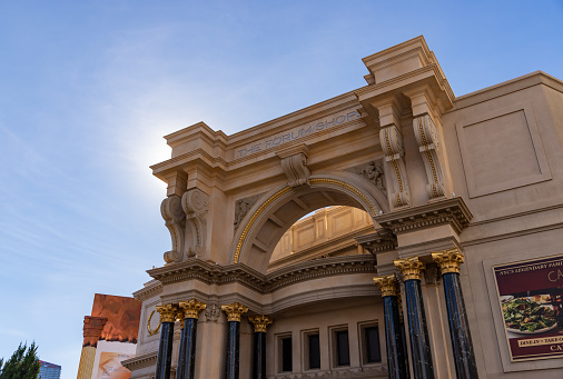 Las Vegas, United States - November 24, 2022: A picture of the entrance to the Forum Shops at Caesars Palace.