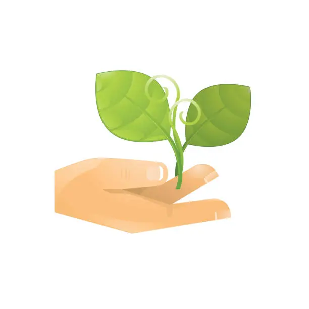 Vector illustration of Hand Holding a Plant Concept