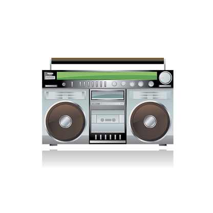 This is a vector illustration of a retro boombox
