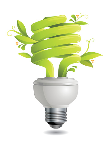This is a vector illustration of a green ecologic fluorescent lightbulb