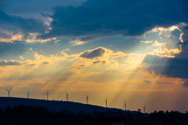 sunset of electricity wind farm - 1474 imagens e fotografias de stock