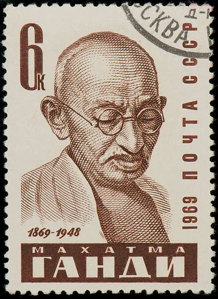 Soviet postage stamp with Mahatma Gandhi's portrait