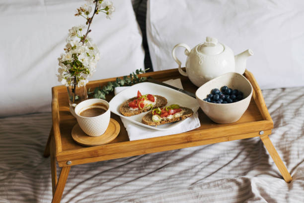 istock Bed breakfast on food stand. 1482898439