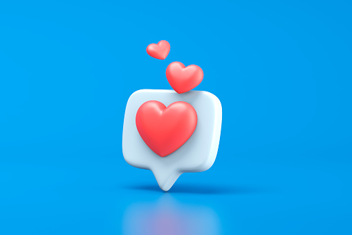 Like heart icon on blue background. 3d illustration