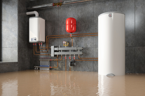 Flooded Boiler Room. 3D Rendering