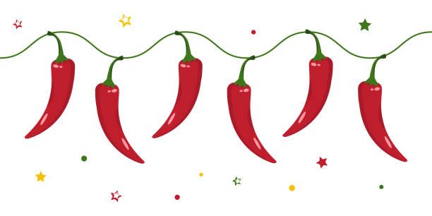 Chili pepper border. Mexican frame, fiesta Cinco de Mayo, hot red chilli peppers, spicy food background. Vegetable illustration Chili pepper border. Mexican frame, fiesta Cinco de Mayo, hot red chilli peppers, spicy food background. Holiday vegetable illustration chili pepper border stock illustrations