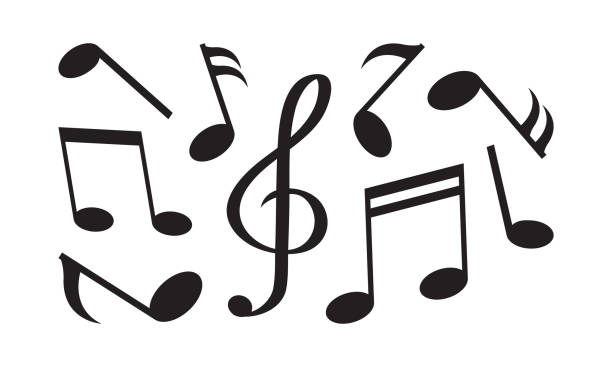 ilustrações, clipart, desenhos animados e ícones de pictograma vetorial de nota musical, elemento de música e chave, símbolo de jogo, conjunto de melodia, silhuetas pretas. ilustração de mídia - computer icon symbol icon set media player