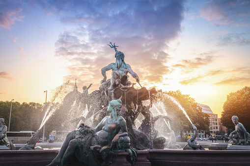 Neptune Fountain at sunset - Berlin, Germany