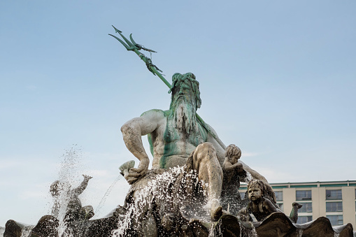 Neptune Statue detail at Neptune Fountain (fountain designed by Reinhold Begas in 1891) - Berlin, Germany