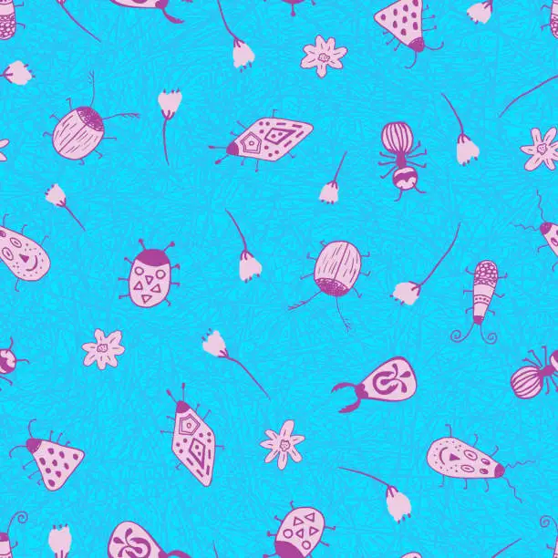 Vector illustration of Seamless vector pattern of insects and flowers Textile wrapping packaging scrapbook wallpaper