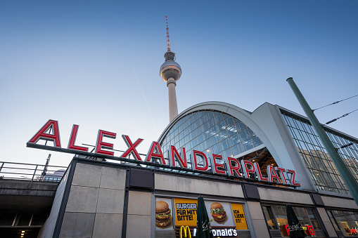 Berlin, Germany - Jan 2, 2020: Alexanderplatz Station and TV Tower (Fernsehturm) - Berlin, Germany